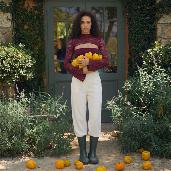 Long Sleeve Lace Top - burgundy