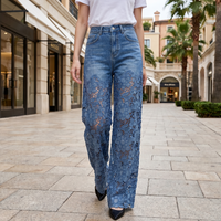 Romantic Lace Denim Jeans - Blue