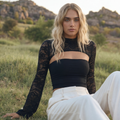 Long Sleeve Lace Top - black
