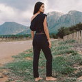 Waist Drape Lace Top - black