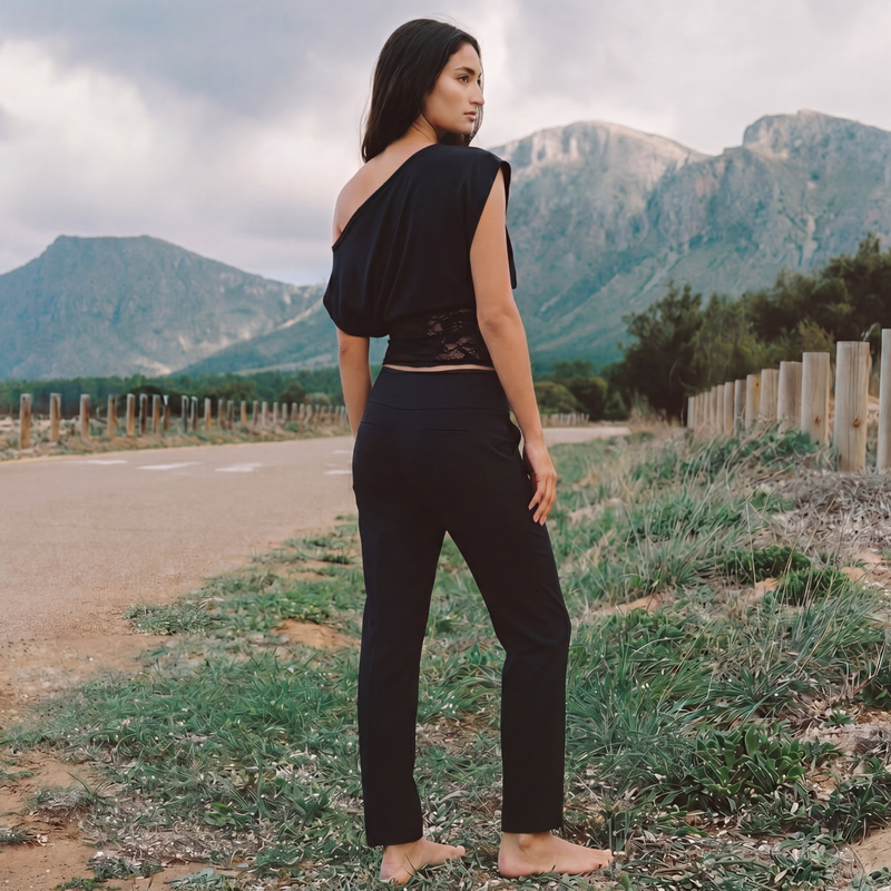 Waist Drape Lace Top - black