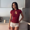Cutline Button Tee - burgundy