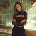 Long Sleeve Lace Top - black