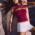Sleeveless Lace Top - dark red