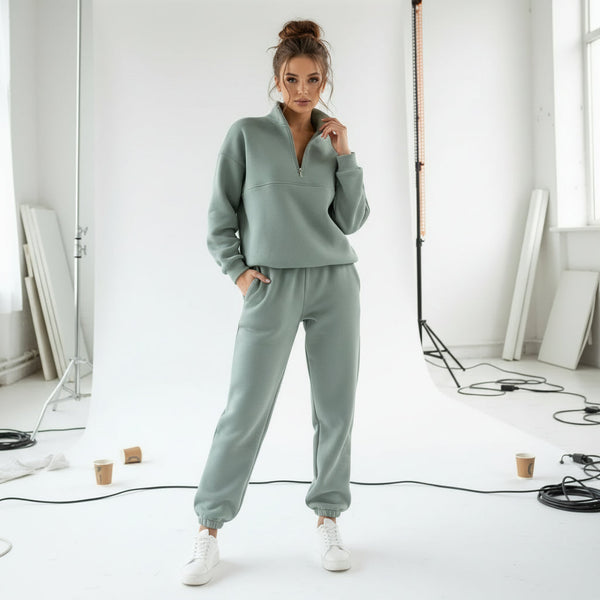 Zip-Up Sweater & Pants Set - Dusty Sage