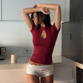Cutline Button Tee - burgundy