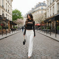 Long Sleeve Lace Top - black