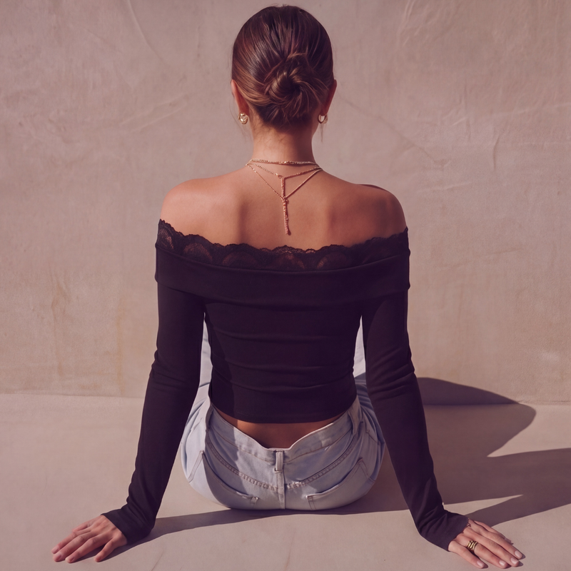 Lace Edge Top - black