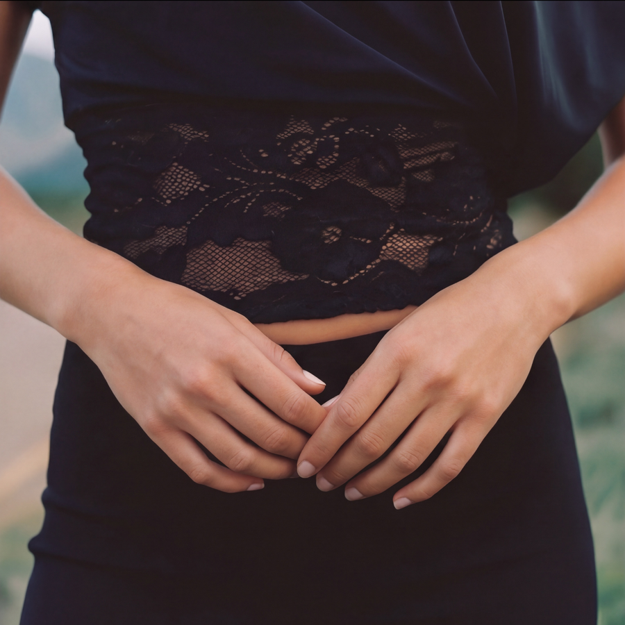 Waist Drape Lace Top - black