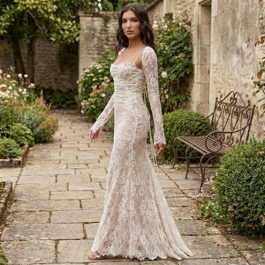 Seliora - Shoulder-On Floral Lace Maxi Dress
