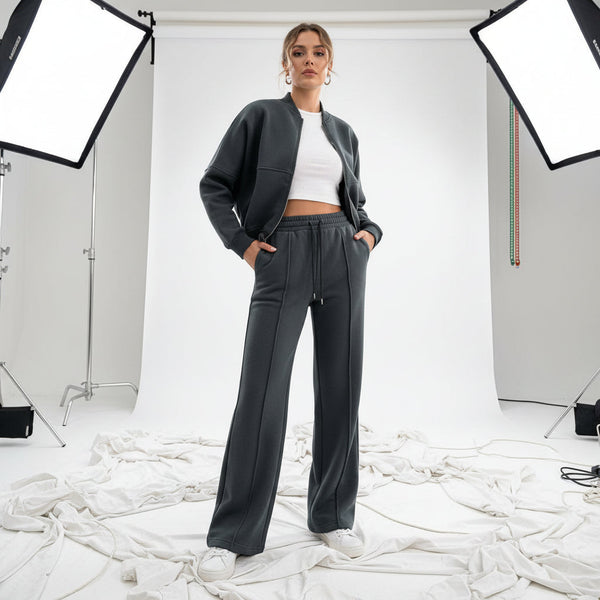 Zip Sweat & Wide Jogger Set - charcoal