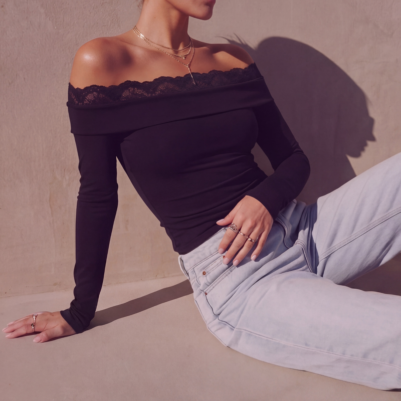 Lace Edge Top - black