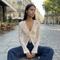 Sheer Mesh Lace Top - cream