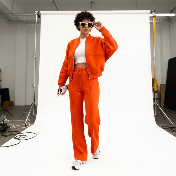 Zip Sweat & Wide Jogger Set - orange