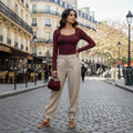 Soft Lace Trim Top - Burgundy