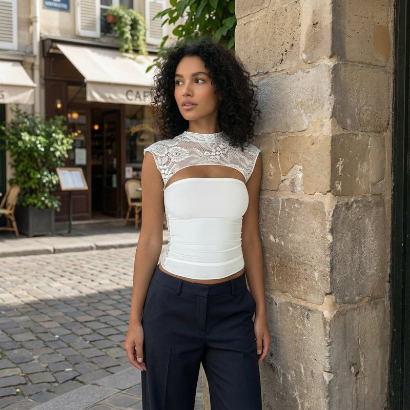 Sleeveless Lace Top - white