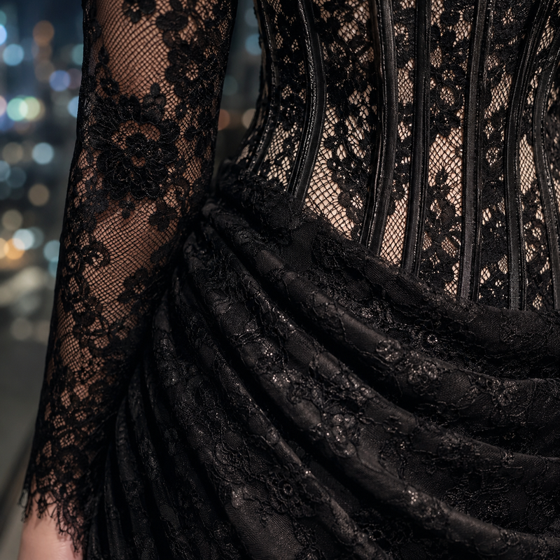 Calirae - Corset Tie-Up Mesh Mini Dress