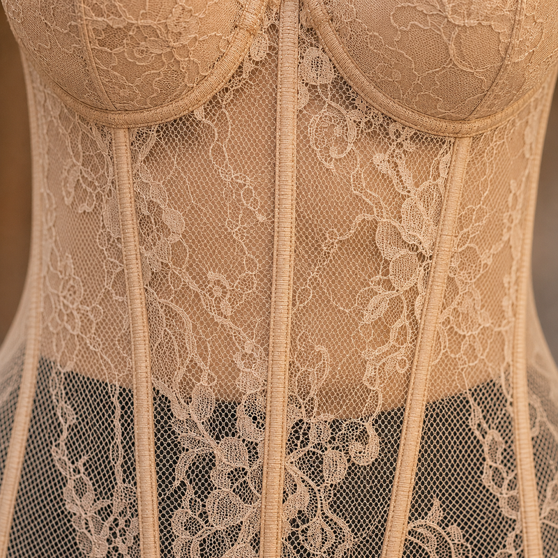 Lace-Up Corset Top - Beige