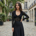 Deep Plunge Lace Top – Black