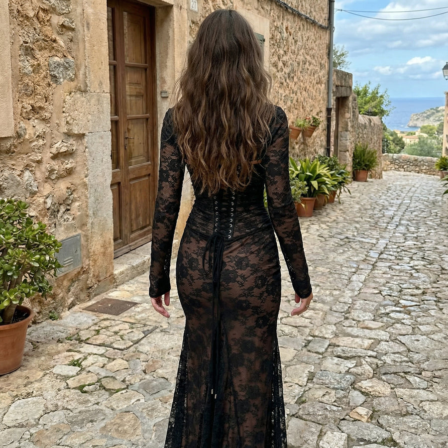 Seliora - Shoulder-On Floral Lace Maxi Dress