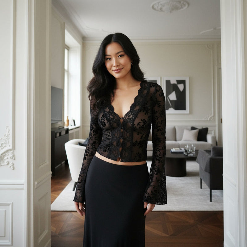 Mesh Rose Top - black