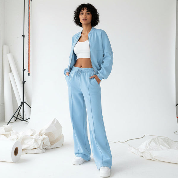 Zip Sweat & Wide Jogger Set - baby blue