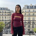 Long Sleeve Lace Top - burgundy