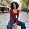 Soft Lace Trim Top - dark red