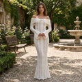 Viraya - Off-Shoulder Crochet Lace Maxi Dress