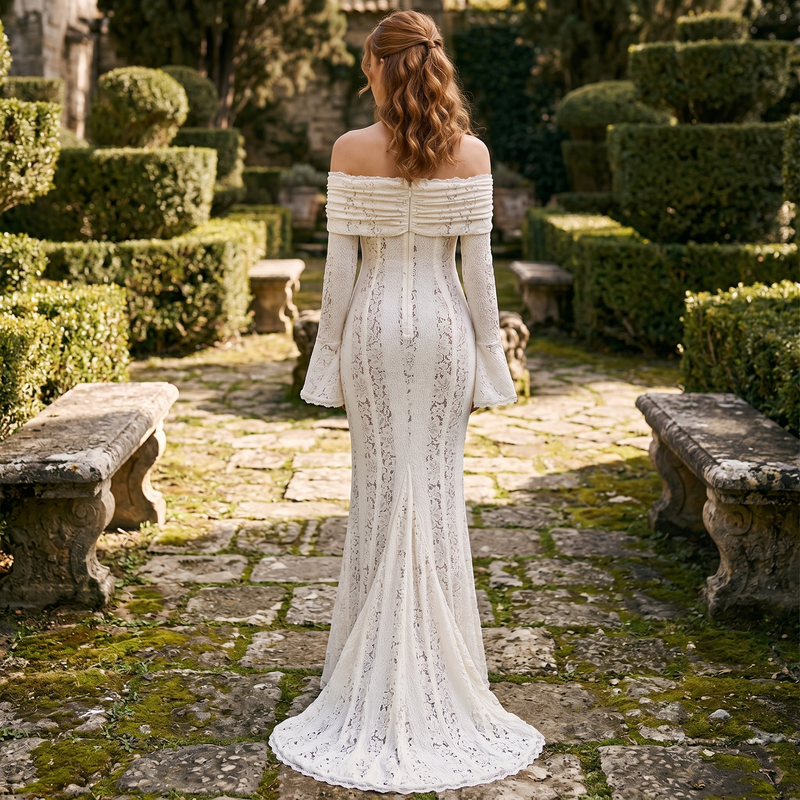 Viraya - Off-Shoulder Crochet Lace Maxi Dress