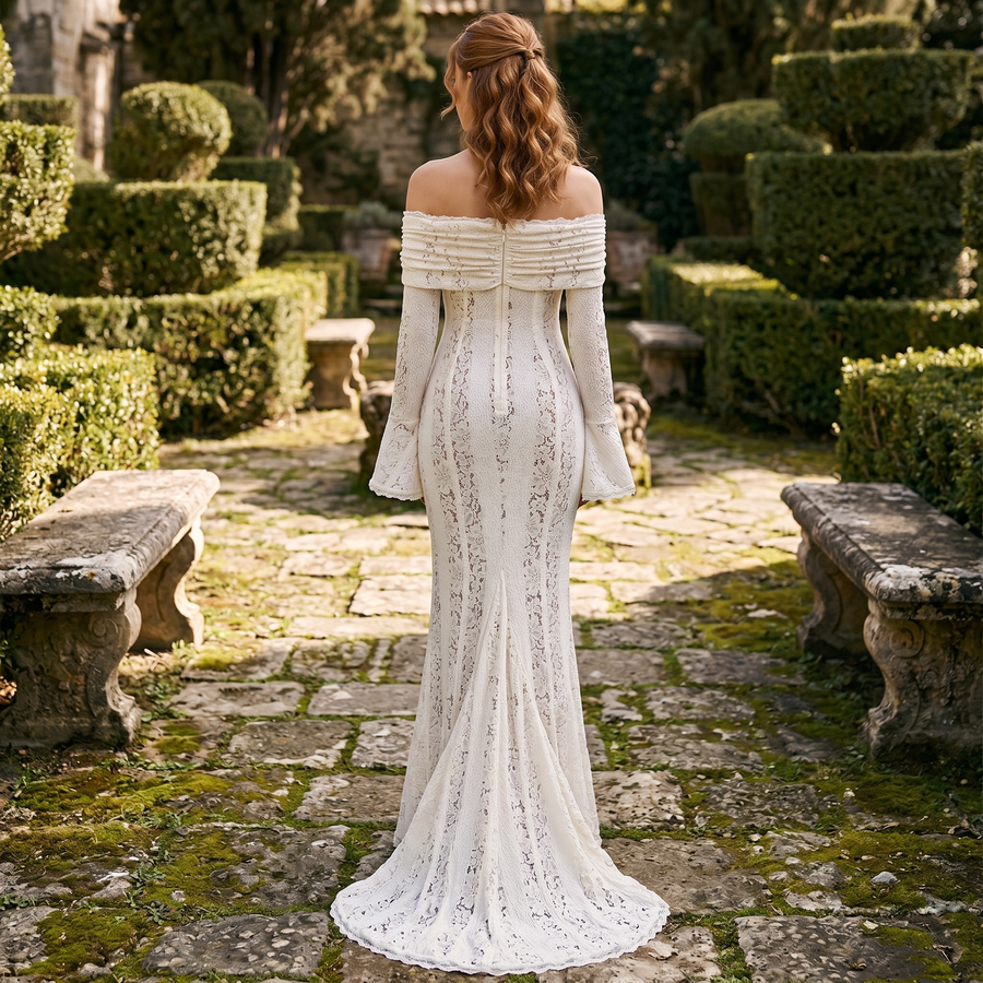 Viraya - Off-Shoulder Crochet Lace Maxi Dress