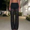 Wide Floral Lace Pants - black