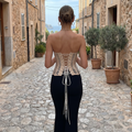 Lace-Up Corset Top - Beige